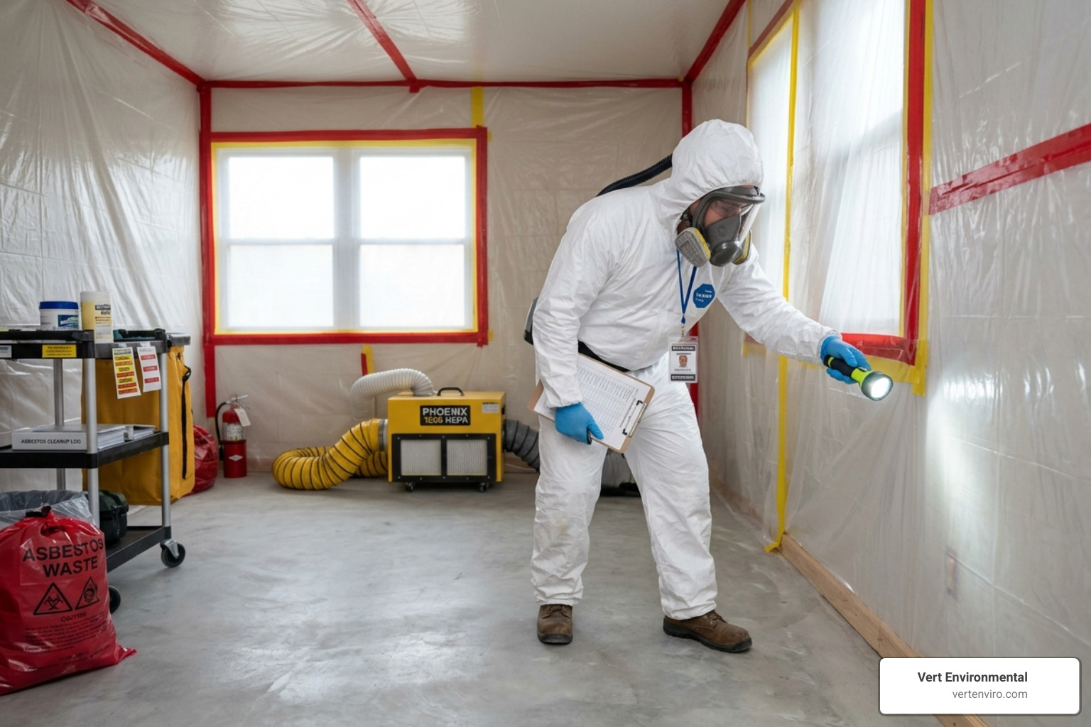 Technician performing a final visual inspection of a remediated space